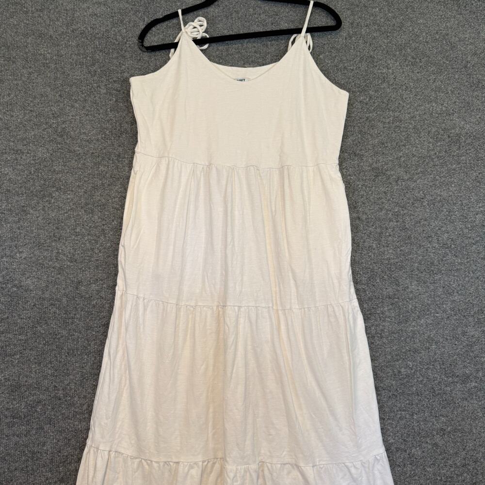 Old Navy Dress Womens Large White Tiered Maxi Cottage Core Boho Milkmaid Pocket - Picture 3 of 10